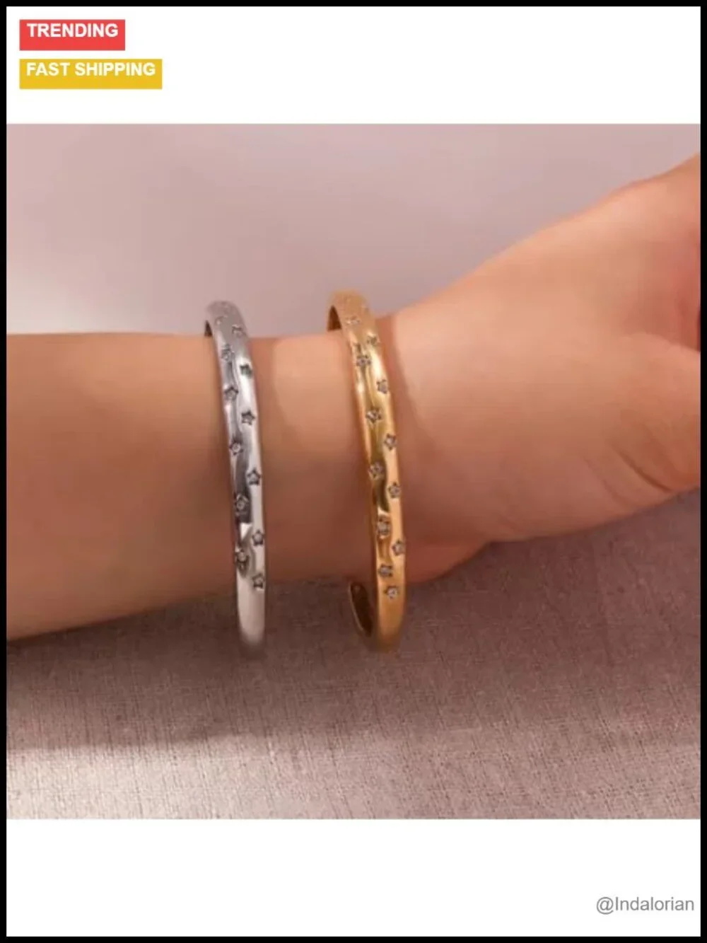 14K Gold & Silver Plated Adjustable Cuff Bangle Bracelet Starburst Design